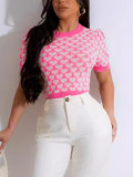 Fashionable Knitted Love Heart Ladies Short Sleeve T-shirt