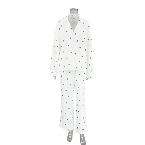 Cozy Heart Print Long Sleeve Long Pants Pajama Set