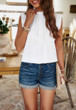 Mock-neck Frill Trim Sleeveless Top