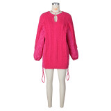 Casual Loose Fit Women's  Knit Patchwork and Drawstring Cotton Jacket