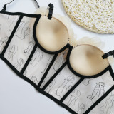 Sheer Bodice Embroidered Top with One-Shoulder Design and 3D Floral Bustier