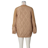 Casual Loose Fit Women's  Knit Patchwork and Drawstring Cotton Jacket
