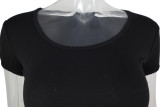 Solid Color U-neck Splicing Summer Knitted Short Sleeve T-shirt