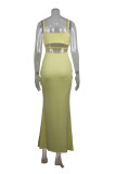 Double-layer Sexy Backless Straps Solid Long Dress
