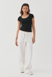Solid Color U-neck Splicing Summer Knitted Short Sleeve T-shirt