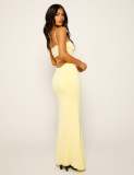 Double-layer Sexy Backless Straps Solid Long Dress