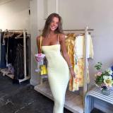 Double-layer Sexy Backless Straps Solid Long Dress