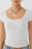 Solid Color U-neck Splicing Summer Knitted Short Sleeve T-shirt