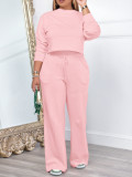 Solid Color Pocketed Pullover Sweatshirts Set