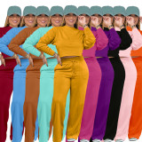 Solid Color Pocketed Pullover Sweatshirts Set