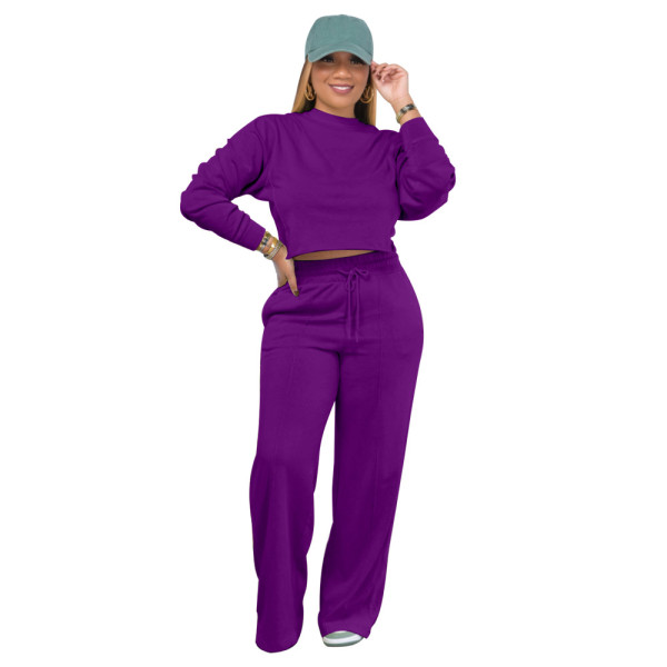 Solid Color Pocketed Pullover Sweatshirts Set