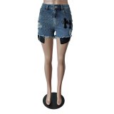 Studded Pearl Denim Stretch Shorts