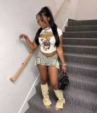 Stylish Slim Fit Elastic Waist Belt Denim Mini Skirt