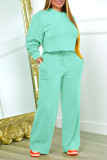 Solid Color Pocketed Pullover Sweatshirts Set