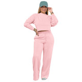 Solid Color Pocketed Pullover Sweatshirts Set