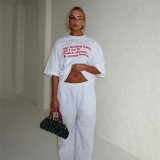 Women Casual Letter Printed Loose Short Sleeve Top