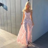 Women Dress Solid Color Straps Evening Gown Dresses