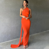 Sexy One Shoulder Backless Dress Halter Bodycon Ruched Open Back Maxi Dress