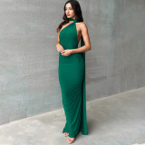 Sexy One Shoulder Backless Dress Halter Bodycon Ruched Open Back Maxi Dress