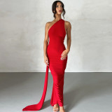 Sexy One Shoulder Backless Dress Halter Bodycon Ruched Open Back Maxi Dress