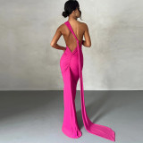 Sexy One Shoulder Backless Dress Halter Bodycon Ruched Open Back Maxi Dress