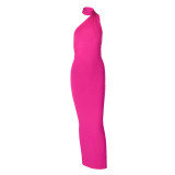 Sexy One Shoulder Backless Dress Halter Bodycon Ruched Open Back Maxi Dress