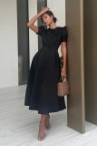 Casual Solid Buttons O Neck Short Sleeve Dress