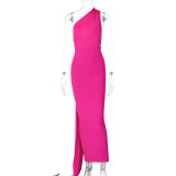 Sexy One Shoulder Backless Dress Halter Bodycon Ruched Open Back Maxi Dress