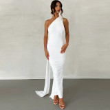 Sexy One Shoulder Backless Dress Halter Bodycon Ruched Open Back Maxi Dress