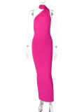 Sexy One Shoulder Backless Dress Halter Bodycon Ruched Open Back Maxi Dress