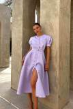 Casual Solid Buttons O Neck Short Sleeve Dress
