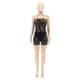 Sensual Lace Mesh Strapless Nightclub Style Bodysuits