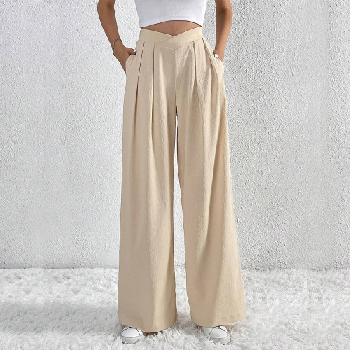 Pleated Casual Wide Leg Pants Loose Fit Long Trousers