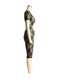 Sexy See Through Lace U Neck Short Sleeve Jumpsuit