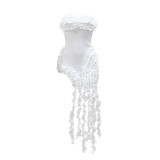 Strapless Solid Color Dress Sexy Irregular Tassel High-Slit Dress