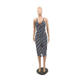 Fashion V-neck Straps Drawstring Slit Pleated Dress