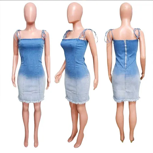 Sexy Back Zipper Straps Denim Dress