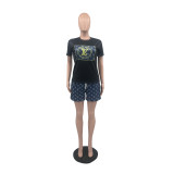 New Summer Printed Short Sleeve Shorts Outfits Two Pieces
