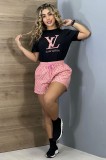 Summer New Embroidery Printed Short Sleeve Shorts Sportswear 2 Piece