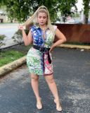 Casual Print Patchwork Fold Turndown Collar Sleeveless Dress Dresses