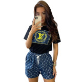 New Summer Printed Short Sleeve Shorts Outfits Two Pieces