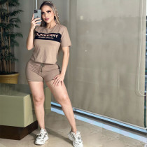 Casual Printed Letter Short Sleeve Shorts Set