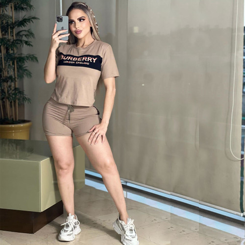 Casual Printed Letter Short Sleeve Shorts Set