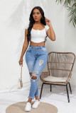 Women Ripped Jeans Slim Stretch Distressed Destroyed Retro Denim Pants