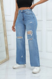Women's Sexy Denim Trousers Street High-Rise Ripped Washed Jeans
