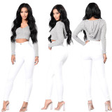 Comfort Washed Pant Denim Plain Elastic Waist Straight-barrel Trousers Jeans