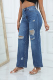 Women's Sexy Denim Trousers Street High-Rise Ripped Washed Jeans