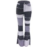 Fashion Patchwork High Waist Tight Hip Horn Women's Denim Trousers