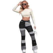 Fashion Patchwork High Waist Tight Hip Horn Women's Denim Trousers