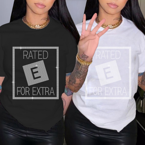 Casual O Neck Women's Clothing Hot Drilling Short Sleeve Tops